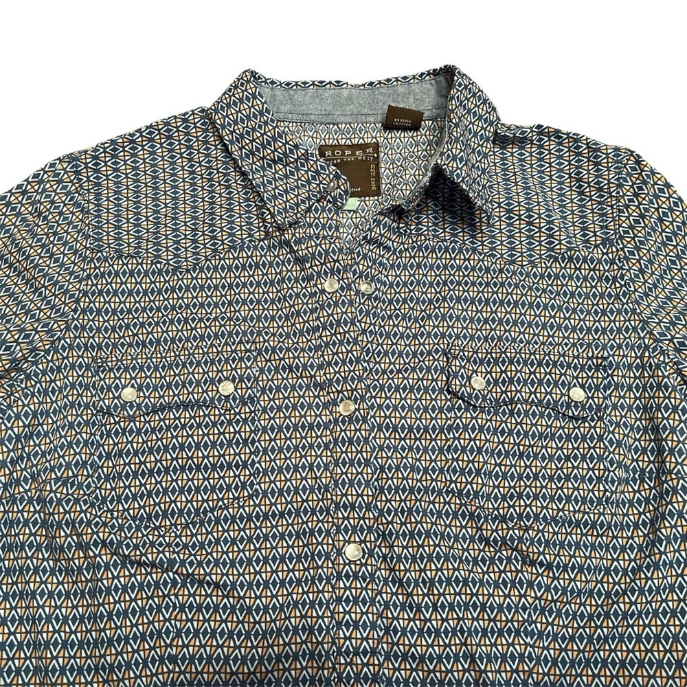Roper Western Diamond Print Long Sleeve Snap Up Shirt Size S - Picture 3 of 9